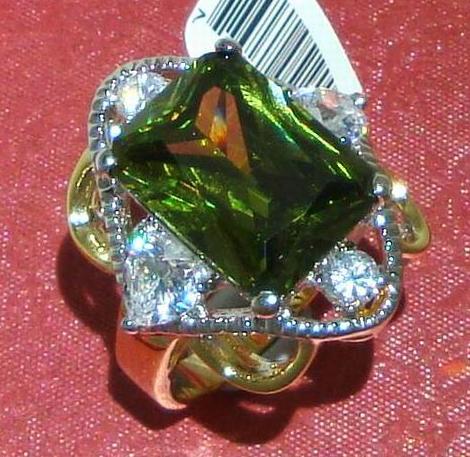 16.5CT CRT PERIDOT CZ COCKTAIL RING 18KRGP-size6/10